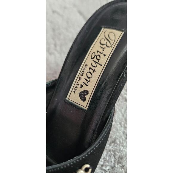BRIGHTON ZIZI‎ US 6M Black Satin Jeweled Pointy Toe Medium Heel Mule Shoe ITALY - Picture 4 of 6